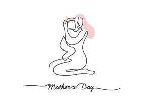 One continuous single line of mother carry her child for mother day vector