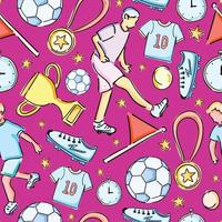 Seamless pattern of football player and football stuff equipment vector