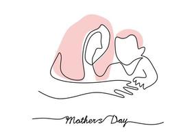 One continuous single line of mother and her child for mother day vector