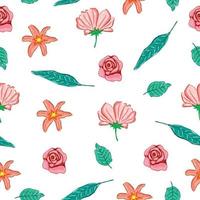 Elegance seamless pattern with flowers and leafs on white background. vector