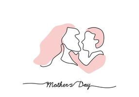 One continuous single line of mother and child for mother day vector