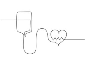 One continuous single line infuse and heart rate on white background vector