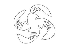 One continuous single line of hand pose peace on white background. vector