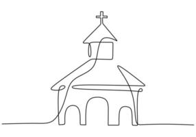 una sola línea continua de iglesia aislada en fondo blanco.