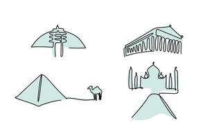 One continuous single line of four ancient buildings vector