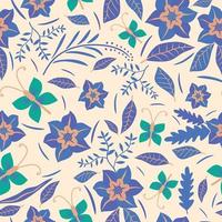 Butterfly and floral seamless pattern in elegance style blue color vector