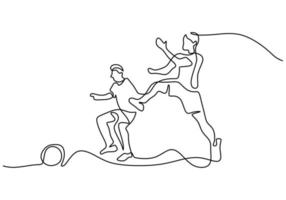 One continuous single line of boys playing football vector