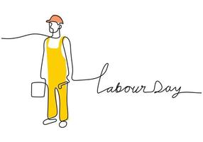 One continuous single line of worker for labor day on white background vector