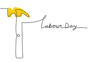 One continuous single line of hammer for labor day on white background vector