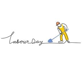 One continuous single line of worker for labor day on white background vector