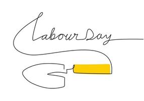 One continuous single line of shovel for labor day on white background vector