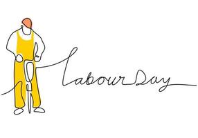 One continuous single line of craftsman with drill for labor day vector