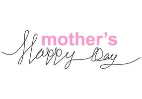 One continuous single line of happy mother day words vector