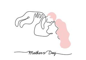 One continuous single line of mother carry her child for mother day vector