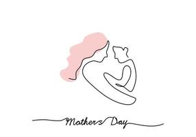 One continuous single line of mother carry her child for mother day vector