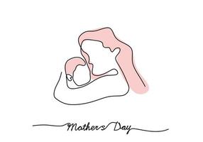 One continuous single line of mother carry her child for mother day vector