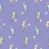 Seamless pattern of football player playing ball on blue background. vector