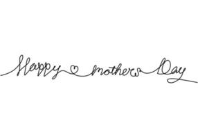 One continuous single line of happy mother day words vector