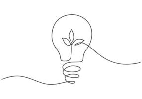 One continuous single line of plant in big lamp on white background. vector