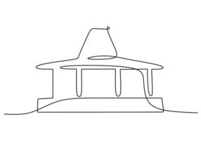 One continuous single line of traditional house on white background. vector