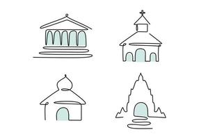 One continuous single line of worship place on white background. vector