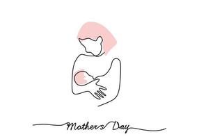 One continuous single line of mother carry her child for mother day vector