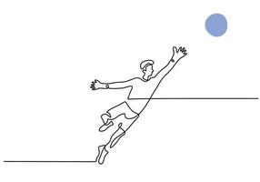 One continuous single line of goalkeeper jump to catch ball vector