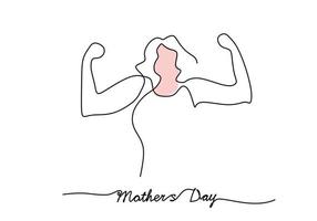 One continuous single line of strong mom for mother day vector