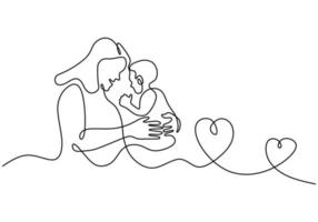 One continuous single line of mother carry her son for mother day vector