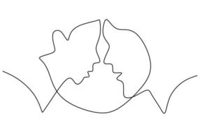 One continuous single line of romantic couple head on white background vector