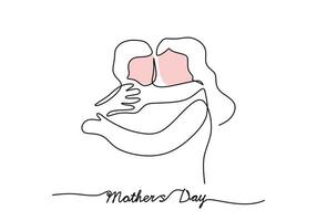 One continuous single line of mother and child for mother day vector