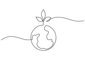 One continuous single line of plant on earth on white background. vector