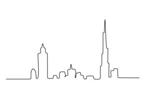 One continuous single line of skyline city buildings vector