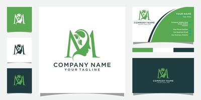 Initial letter M beauty woman logo design concept. vector