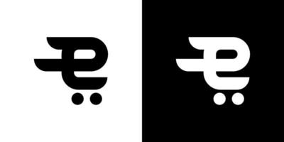 Initial Letter E Logo with shopping cart vector. vector