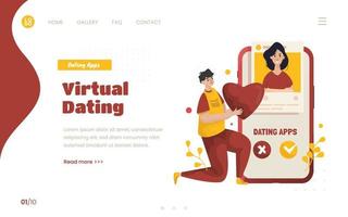 Virtual dating illustration, a man falling in love concept vector