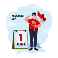 diseño plano feliz día de la pancasila indonesia vector