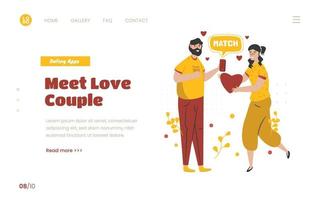 Flat design couple meet in love for dating illustration concept vector