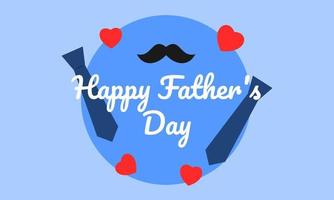 Father's Day poster or banner template with necktie and mustache on background. Greetings and presents for Father's Day in flat lay styling. Promotion and shopping template for love dad vector