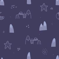 montañas, luna, estrella en estilo escandinavo, textura simple en blanco y negro. lindo diseño escandinavo. fondo geométrico y garabato para textil, papel pintado, diseño de superficie vector