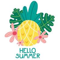 Tropical Design Elements. Various tropical objects  pineapple and palm leaves. bright summer card with pineapple vector