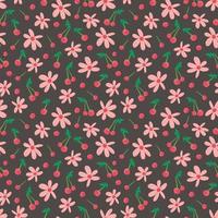 berry flowers cherry seamless vector pattern. Repeating background with summer fruit. Use for fabric, gift wrap, packaging.