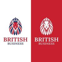 British Lion Head with King Crown Logo Design Template vector