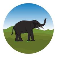 graphics design logo elephant standing with mountain background vector Illustration