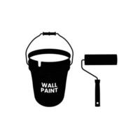 Paint Roller and Bucket Silhouette. Black and White Icon Design Element on Isolated White Background vector