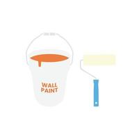 Paint Roller and Wall Paint Bucket Flat Illustration. Clean Icon Design Element on Isolated White Background vector