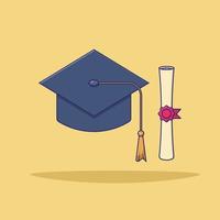 Graduation Hat and Scroll Vector Illustration. Object. College and School Vector. Flat Cartoon Style Suitable for Web Landing Page, Banner, Flyer, Sticker, Card, Background
