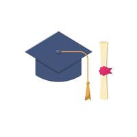 Graduation Hat and Scroll Flat Illustration. Clean Icon Design Element on Isolated White Background vector