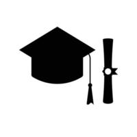 Graduation Hat and Scroll Silhouette. Black and White Icon Design Element on Isolated White Background vector