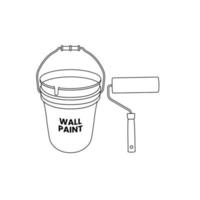 Paint Roller and Bucket Outline Icon Illustration on Isolated White Background vector